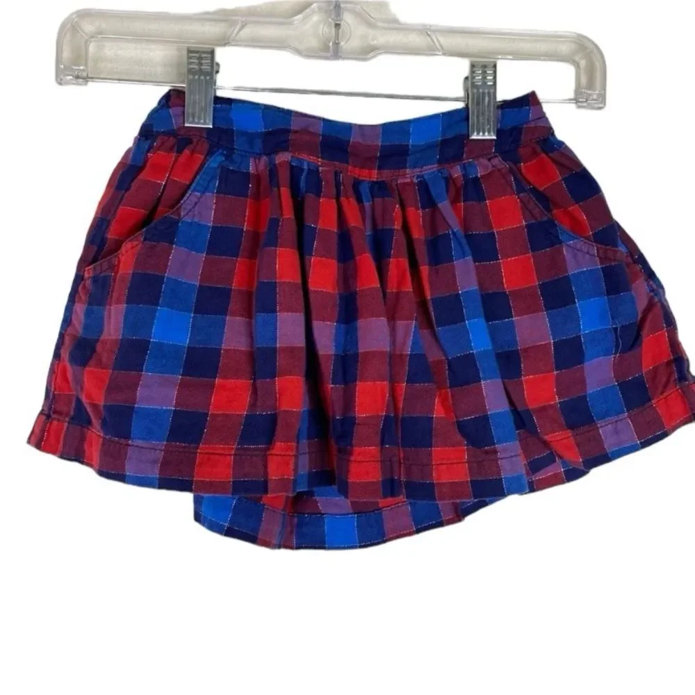 5/$15 Justice Skirt Girls Red Blue Plaid Metallic Skort Pockets Elastic Waist 7